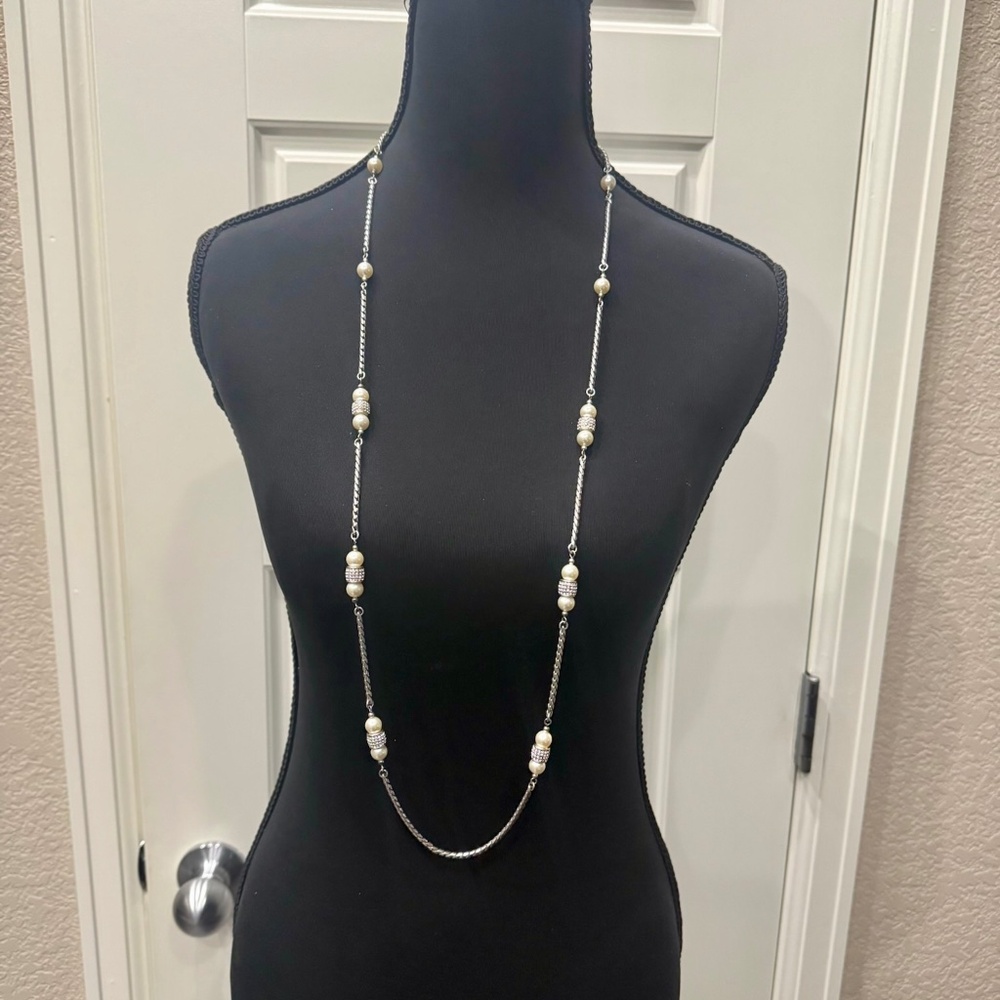 Brighton Meridian Pearl and Crystal‎ Station Necklace. NWOT